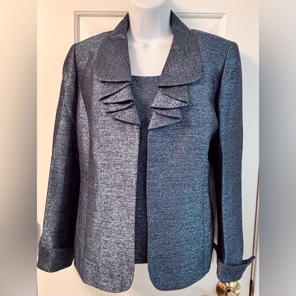 Kasper Brilliant Blue Metallic Blazer with cascading lapel collar & Camisole